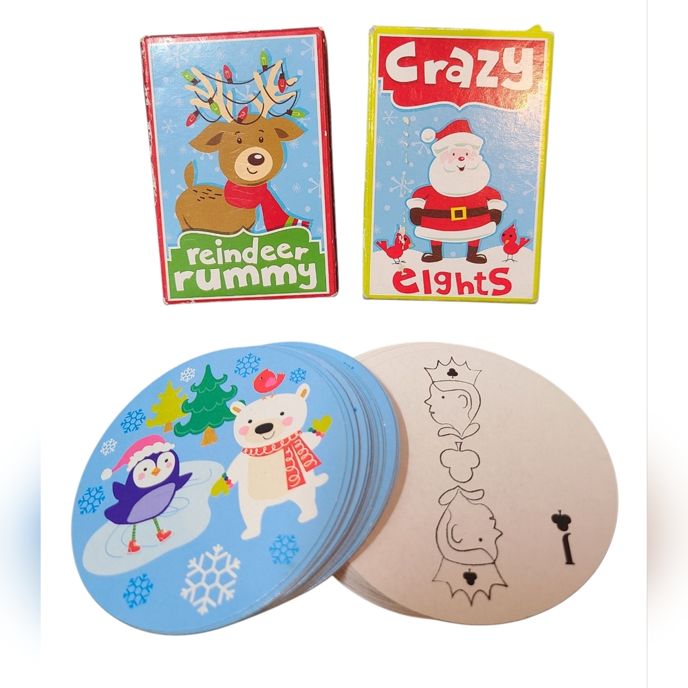 Holiday Card Game Set for Kids Rummy Crazy Eights Regular Holiday Round Deck